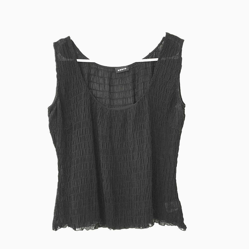 Akris Punto Black Smocked Scoop Neck Silk Tank Top Women's Size 8